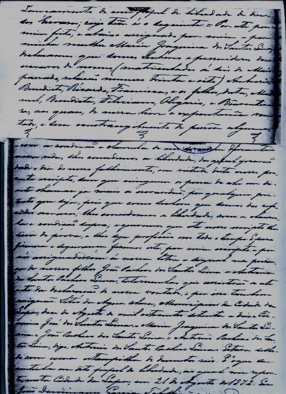 Escritura de Libertação dos escravos de Firmino José dos Santos Lima