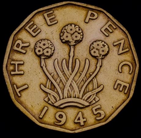 Moeda Three Pence de 1945