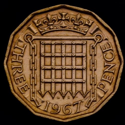 Moeda Three Pence de 1967